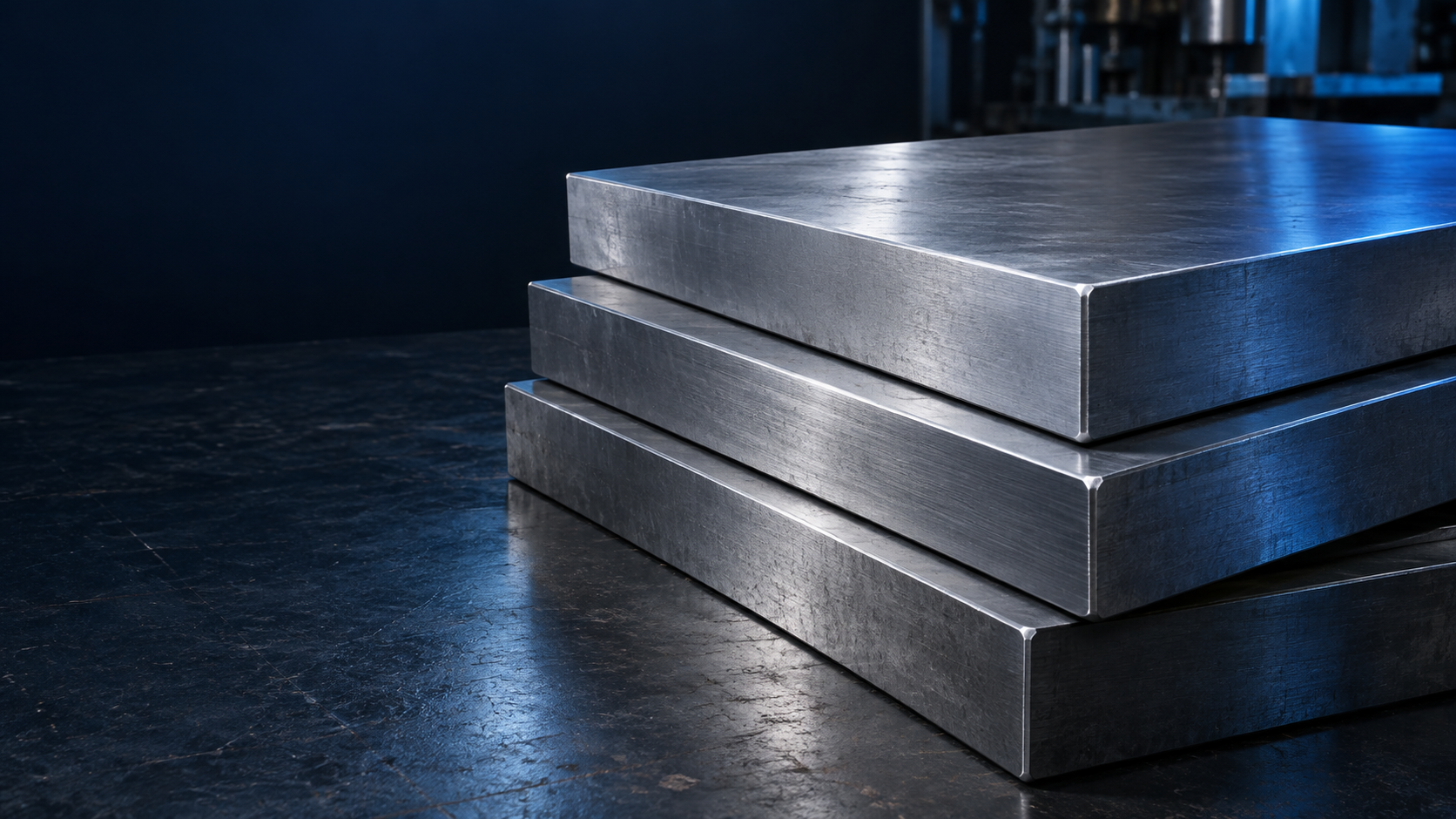 Stacked finished steel mould plates with a brushed metal surface